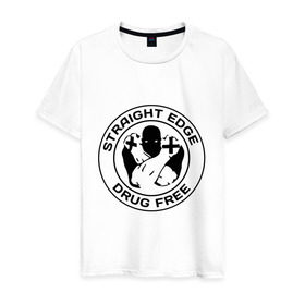Мужская футболка хлопок с принтом Streght edge (sXe) (3) , 100% хлопок | прямой крой, круглый вырез горловины, длина до линии бедер, слегка спущенное плечо. | drug free | hardcore | streght edge | sxe | музыка
