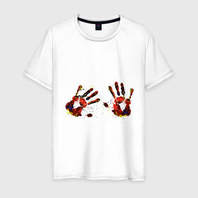 Мужская футболка хлопок с принтом Отпечатки рук (краска) , 100% хлопок | прямой крой, круглый вырез горловины, длина до линии бедер, слегка спущенное плечо. | ладони | пальцы | прикольные картинки | руки