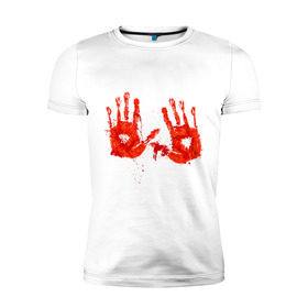 Мужская футболка премиум с принтом Отпечатки рук (кровь) , 92% хлопок, 8% лайкра | приталенный силуэт, круглый вырез ворота, длина до линии бедра, короткий рукав | кровища | ладони | прикольные картинки | руки