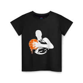 Детская футболка хлопок с принтом Баскетболист glow , 100% хлопок | круглый вырез горловины, полуприлегающий силуэт, длина до линии бедер | basketball | glow | баскет | баскетбол | баскетбольный мяч | спорт
