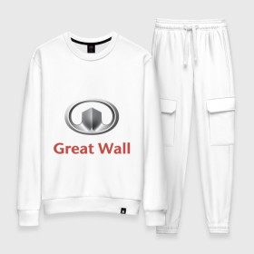 Женский костюм хлопок с принтом Great Wall logo , 100% хлопок | на свитшоте круглая горловина, мягкая резинка по низу. Брюки заужены к низу, на них два вида карманов: два 