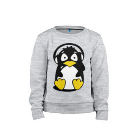 Детский свитшот хлопок с принтом Пингвин в наушниках , 100% хлопок | круглый вырез горловины, эластичные манжеты, пояс и воротник | животные | пингвиненок | пингвинчик | прикольные картинки