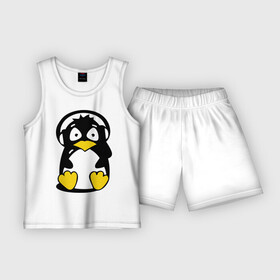 Детская пижама с шортами хлопок с принтом Пингвин в наушниках ,  |  | животные | пингвиненок | пингвинчик | прикольные картинки
