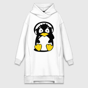 Платье-худи хлопок с принтом Пингвин в наушниках ,  |  | животные | пингвиненок | пингвинчик | прикольные картинки