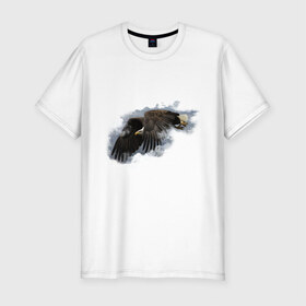 Мужская футболка премиум с принтом Орел в небе , 92% хлопок, 8% лайкра | приталенный силуэт, круглый вырез ворота, длина до линии бедра, короткий рукав | Тематика изображения на принте: кавказ | кавказец | небо | облака | орел | орел в небе