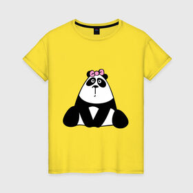 Женская футболка хлопок с принтом Милая пандочка , 100% хлопок | прямой крой, круглый вырез горловины, длина до линии бедер, слегка спущенное плечо | Тематика изображения на принте: панда