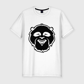 Мужская футболка премиум с принтом Веселая панда , 92% хлопок, 8% лайкра | приталенный силуэт, круглый вырез ворота, длина до линии бедра, короткий рукав | Тематика изображения на принте: панда смеётся | прикольная панда | улыбка