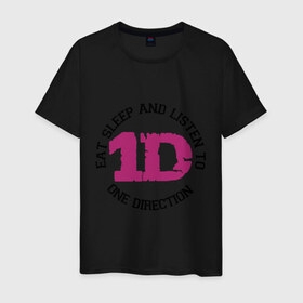Мужская футболка хлопок с принтом Eat sleep and One Direction , 100% хлопок | прямой крой, круглый вырез горловины, длина до линии бедер, слегка спущенное плечо. | 