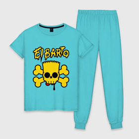 Женская пижама хлопок с принтом El Barto , 100% хлопок | брюки и футболка прямого кроя, без карманов, на брюках мягкая резинка на поясе и по низу штанин | кости | мексика симпсон | прикольная картинка | череп