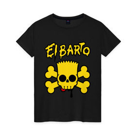 Женская футболка хлопок с принтом El Barto , 100% хлопок | прямой крой, круглый вырез горловины, длина до линии бедер, слегка спущенное плечо | кости | мексика симпсон | прикольная картинка | череп