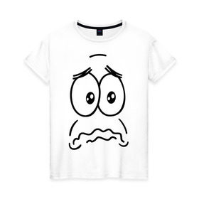 Женская футболка хлопок с принтом грусть-печаль , 100% хлопок | прямой крой, круглый вырез горловины, длина до линии бедер, слегка спущенное плечо | smile | грустный смайлик | грусть | смайл | эмоции