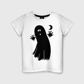 Детская футболка хлопок с принтом Приведение , 100% хлопок | круглый вырез горловины, полуприлегающий силуэт, длина до линии бедер | Тематика изображения на принте: луна | месяц | привидение | призрак | страшилка