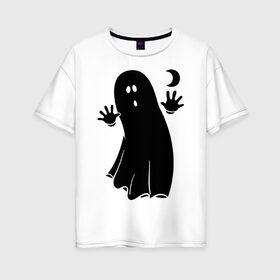 Женская футболка хлопок Oversize с принтом Приведение , 100% хлопок | свободный крой, круглый ворот, спущенный рукав, длина до линии бедер
 | луна | месяц | привидение | призрак | страшилка