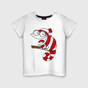 Детская футболка хлопок с принтом Веселый хамелеон , 100% хлопок | круглый вырез горловины, полуприлегающий силуэт, длина до линии бедер | Тематика изображения на принте: животные | зверь