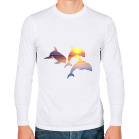 Мужской лонгслив хлопок с принтом Дельфины на закате , 100% хлопок |  | Тематика изображения на принте: дельфин | дельфины | дельфины на закате | закат | красивые дельфины | рыбы
