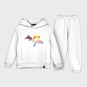Детский костюм хлопок Oversize с принтом Дельфины на закате ,  |  | дельфин | дельфины | дельфины на закате | закат | красивые дельфины | рыбы