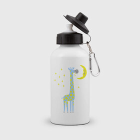 Бутылка спортивная с принтом Сказочный жираф , металл | емкость — 500 мл, в комплекте две пластиковые крышки и карабин для крепления | животные | жираф | сказка | сказочный жираф