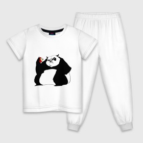 Детская пижама хлопок с принтом Жирная панда , 100% хлопок |  брюки и футболка прямого кроя, без карманов, на брюках мягкая резинка на поясе и по низу штанин
 | панда