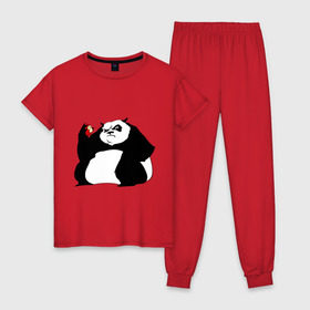 Женская пижама хлопок с принтом Жирная панда , 100% хлопок | брюки и футболка прямого кроя, без карманов, на брюках мягкая резинка на поясе и по низу штанин | панда