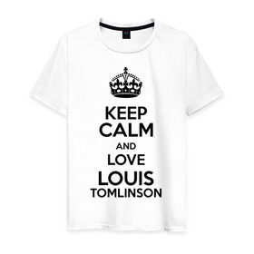 Мужская футболка хлопок с принтом Keep calm and love Louis Tomlinson , 100% хлопок | прямой крой, круглый вырез горловины, длина до линии бедер, слегка спущенное плечо. | Тематика изображения на принте: 1d | keep calm | louis tomlinson | music | one direction | луи томлинсон