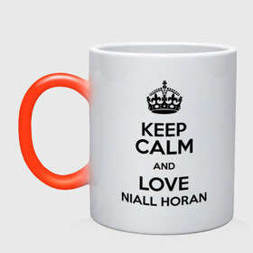 Кружка хамелеон с принтом Keep calm and love Niall Horan , керамика | меняет цвет при нагревании, емкость 330 мл | 1d | keep calm | music | niall horan | one direction | найл хоран