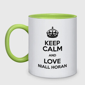 Кружка двухцветная с принтом Keep calm and love Niall Horan , керамика | объем — 330 мл, диаметр — 80 мм. Цветная ручка и кайма сверху, в некоторых цветах — вся внутренняя часть | 1d | keep calm | music | niall horan | one direction | найл хоран