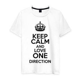 Мужская футболка хлопок с принтом Keep calm and love One Direction , 100% хлопок | прямой крой, круглый вырез горловины, длина до линии бедер, слегка спущенное плечо. | 1d | keep calm | love one direction | music | one direction