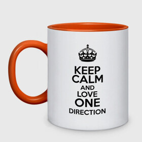 Кружка двухцветная с принтом Keep calm and love One Direction , керамика | объем — 330 мл, диаметр — 80 мм. Цветная ручка и кайма сверху, в некоторых цветах — вся внутренняя часть | 1d | keep calm | love one direction | music | one direction