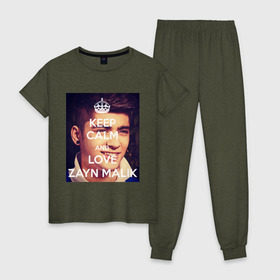 Женская пижама хлопок с принтом Keep calm and love Zayn Malik , 100% хлопок | брюки и футболка прямого кроя, без карманов, на брюках мягкая резинка на поясе и по низу штанин | 1d | keep calm | music | one direction | zayn malik | зейн малик