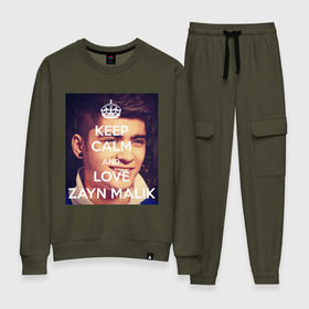 Женский костюм хлопок с принтом Keep calm and love Zayn Malik , 100% хлопок | на свитшоте круглая горловина, мягкая резинка по низу. Брюки заужены к низу, на них два вида карманов: два 