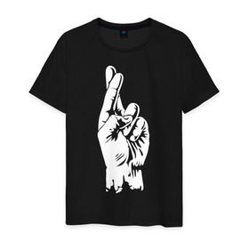 Мужская футболка хлопок с принтом Cross fingers , 100% хлопок | прямой крой, круглый вырез горловины, длина до линии бедер, слегка спущенное плечо. | хип хоп