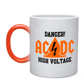 Кружка хамелеон с принтом ADCD high voltage , керамика | меняет цвет при нагревании, емкость 330 мл | Тематика изображения на принте: acdc | rock | блюз рок | рок | рок группа | рок н ролл | хард рок | эйсидиси