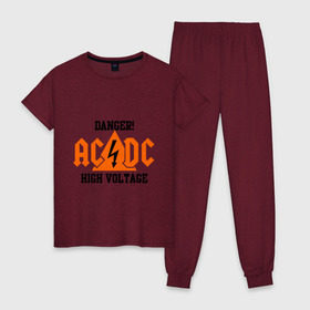 Женская пижама хлопок с принтом ADCD high voltage , 100% хлопок | брюки и футболка прямого кроя, без карманов, на брюках мягкая резинка на поясе и по низу штанин | acdc | rock | блюз рок | рок | рок группа | рок н ролл | хард рок | эйсидиси
