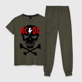 Женская пижама хлопок с принтом ACDC skull , 100% хлопок | брюки и футболка прямого кроя, без карманов, на брюках мягкая резинка на поясе и по низу штанин | acdc | rock | блюз рок | рок | рок группа | рок н ролл | хард рок | эйсидиси