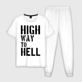 Мужская пижама хлопок с принтом High way to hell , 100% хлопок | брюки и футболка прямого кроя, без карманов, на брюках мягкая резинка на поясе и по низу штанин
 | acdc | rock | блюз рок | рок | рок группа | рок н ролл | хард рок | эйсидиси