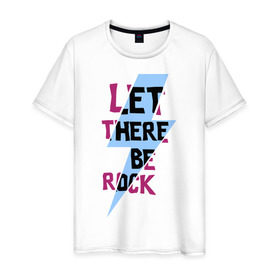 Мужская футболка хлопок с принтом Let there be rock , 100% хлопок | прямой крой, круглый вырез горловины, длина до линии бедер, слегка спущенное плечо. | Тематика изображения на принте: acdc | rock | блюз рок | рок | рок группа | рок н ролл | хард рок | эйсидиси