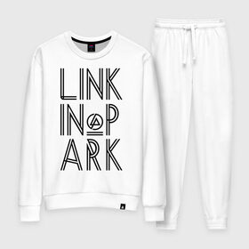 Женский костюм хлопок с принтом Linkin Park , 100% хлопок | на свитшоте круглая горловина, мягкая резинка по низу. Брюки заужены к низу, на них два вида карманов: два 