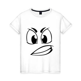 Женская футболка хлопок с принтом Сердитый , 100% хлопок | прямой крой, круглый вырез горловины, длина до линии бедер, слегка спущенное плечо | smile | настроение | сердитый | смайл | смайлик