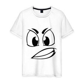 Мужская футболка хлопок с принтом Сердитый , 100% хлопок | прямой крой, круглый вырез горловины, длина до линии бедер, слегка спущенное плечо. | smile | настроение | сердитый | смайл | смайлик