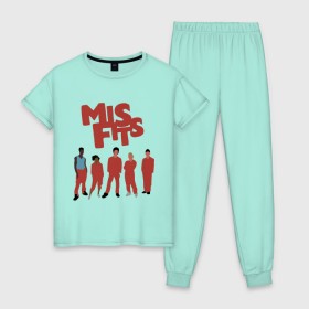 Женская пижама хлопок с принтом Misfits , 100% хлопок | брюки и футболка прямого кроя, без карманов, на брюках мягкая резинка на поясе и по низу штанин | misfits