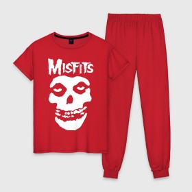 Женская пижама хлопок с принтом Misfits , 100% хлопок | брюки и футболка прямого кроя, без карманов, на брюках мягкая резинка на поясе и по низу штанин | misfits