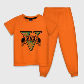 Детская пижама хлопок с принтом GTA logo , 100% хлопок |  брюки и футболка прямого кроя, без карманов, на брюках мягкая резинка на поясе и по низу штанин
 | five | grand theft auto | gta | gta 5 | logo | гта | гта пять | лого | логотип