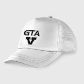 Детская кепка тракер с принтом GTA 5 , Козырек - 100% хлопок. Кепка - 100% полиэстер, Задняя часть - сетка | универсальный размер, пластиковая застёжка | five | grand theft auto | gta | gta 5 | logo | гта | гта пять | лого | логотип