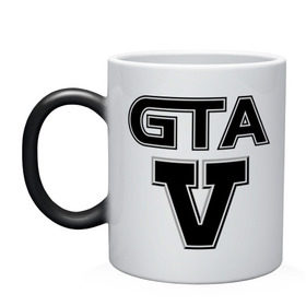 Кружка хамелеон с принтом GTA 5 , керамика | меняет цвет при нагревании, емкость 330 мл | five | grand theft auto | gta | gta 5 | logo | гта | гта пять | лого | логотип