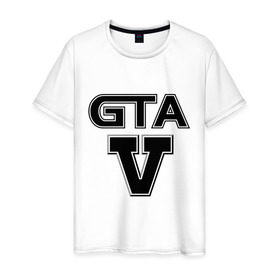 Мужская футболка хлопок с принтом GTA 5 , 100% хлопок | прямой крой, круглый вырез горловины, длина до линии бедер, слегка спущенное плечо. | Тематика изображения на принте: five | grand theft auto | gta | gta 5 | logo | гта | гта пять | лого | логотип