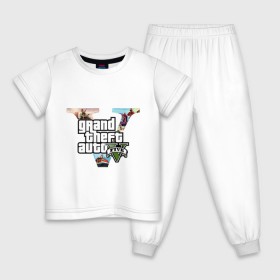 Детская пижама хлопок с принтом GTA five , 100% хлопок |  брюки и футболка прямого кроя, без карманов, на брюках мягкая резинка на поясе и по низу штанин
 | five | grand theft auto | gta | gta 5 | logo | гта | гта пять | лого | логотип