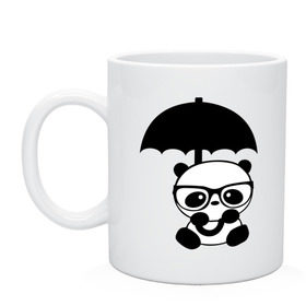 Кружка с принтом Панда под зонтиком , керамика | объем — 330 мл, диаметр — 80 мм. Принт наносится на бока кружки, можно сделать два разных изображения | Тематика изображения на принте: панда