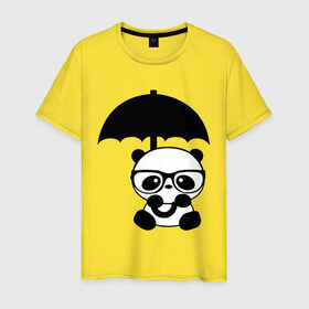 Мужская футболка хлопок с принтом Панда под зонтиком , 100% хлопок | прямой крой, круглый вырез горловины, длина до линии бедер, слегка спущенное плечо. | панда