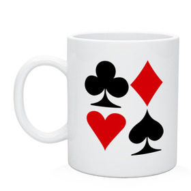 Кружка с принтом Масти карт , керамика | объем — 330 мл, диаметр — 80 мм. Принт наносится на бока кружки, можно сделать два разных изображения | poker | игра | игры | карточная игра | карты | масти карт | покер