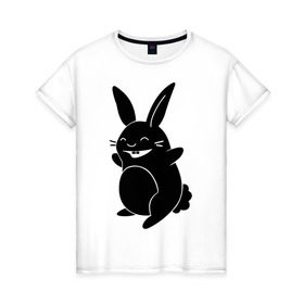 Женская футболка хлопок с принтом Веселый зайчик , 100% хлопок | прямой крой, круглый вырез горловины, длина до линии бедер, слегка спущенное плечо | животные | зайчонок | заяц | зверь